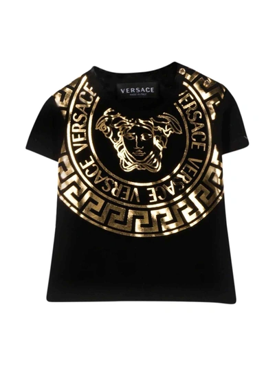 Versace Babies' Black And Gold Newborn T-shirt Kids In Nero/oro