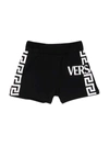 Versace Black Bermuda Shorts With White Greca Print And Logo Kids In Nero/bianco
