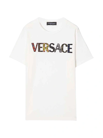 VERSACE WHITE T-SHIRT WITH MULTICOLOR PRINT KIDS,10002391A01887 2W070