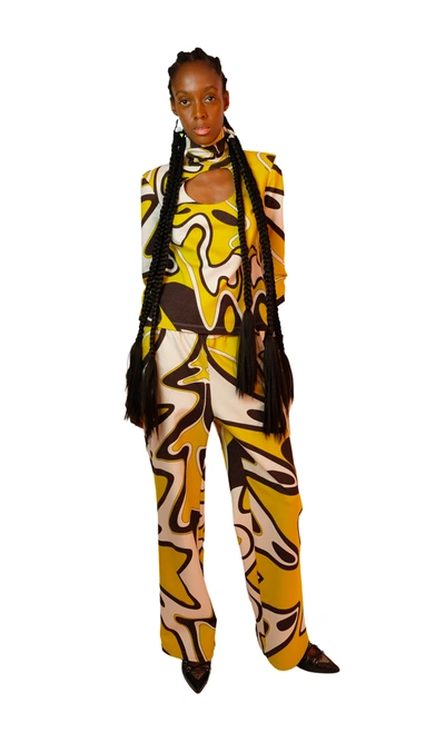 Sara Battaglia Turtle Neck With Hole In Yellow Print