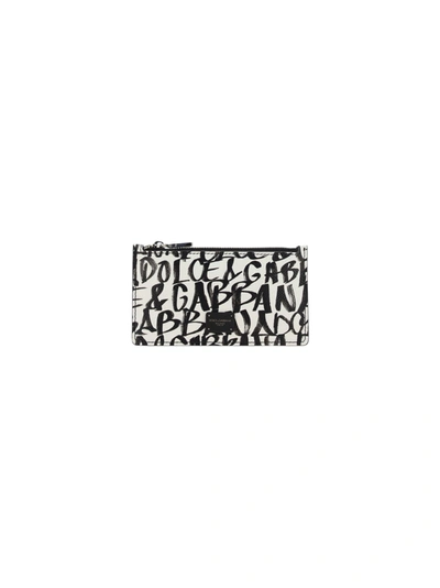 Dolce & Gabbana Card Holder In Dauphi Logo1 Nero F.bco Nat