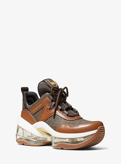 Michael Kors Olympia Extreme Logo And Leather Trainer In Brown