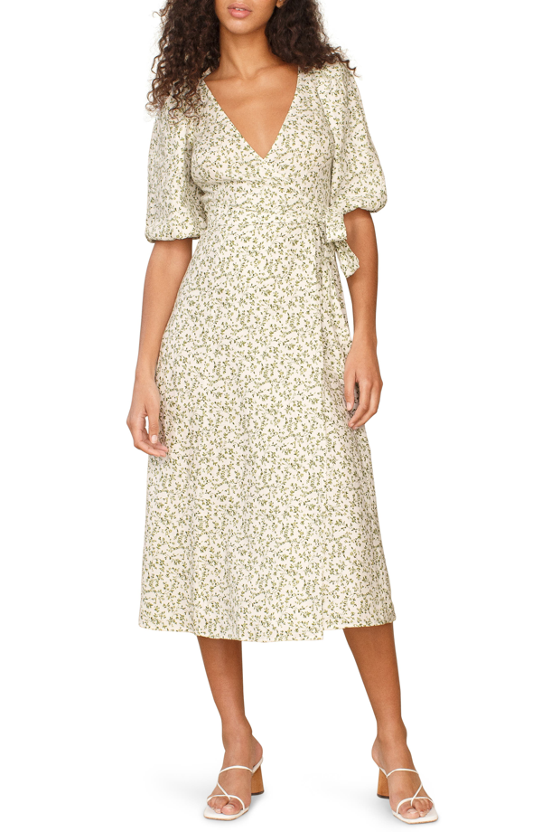 Reformation Mint Linen Midi Wrap Dress In Ivy | ModeSens