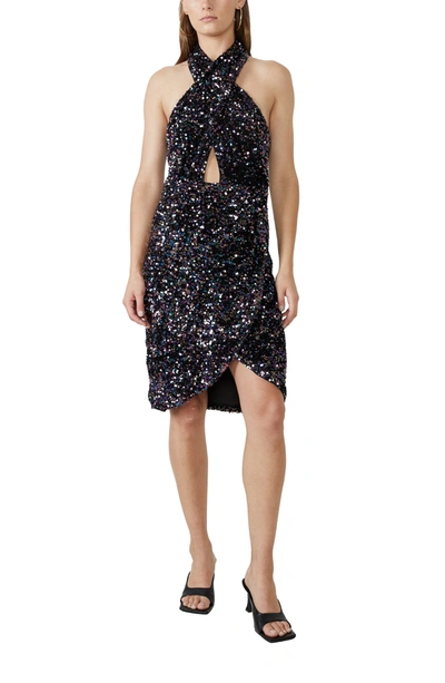 Bardot The Sequin Halter Dress In Electric Sequin