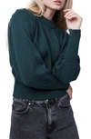 French Connection Puff Sleeve Crop Sweater In Byron Green