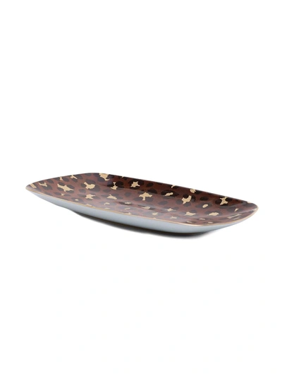 L'objet Leopard-pattern Rectangle Plate In Braun