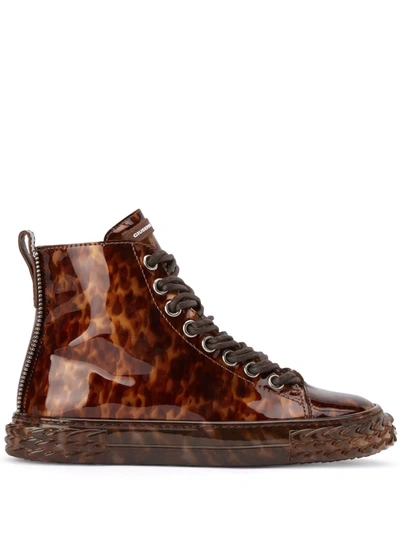 Giuseppe Zanotti Blabber Tortoiseshell-effect High-top Trainers In Braun