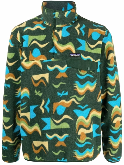 Patagonia Mens Arctic Collage Synch Snap-t Abstract-print Recycled-polyester Jumper M In Green