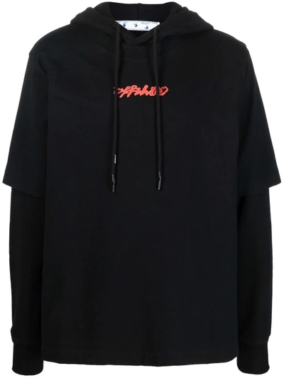 Off-white Black Arrows On Canvas Hoodie In Nero