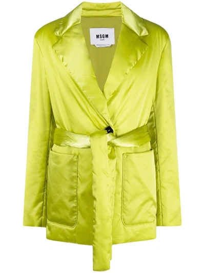 Msgm Belted Single-breasted Blazer In Lime