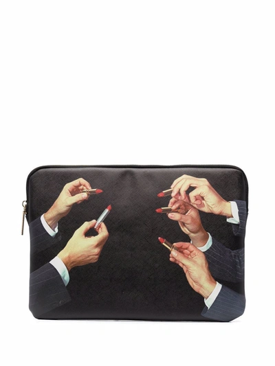 Seletti X Toiletpaper Lipstick-print Laptop Case In Schwarz