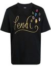 Fendi X Noel Fielding Logo-embroidered T-shirt In Black,yellow
