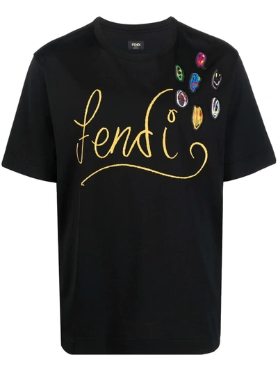 Fendi X Noel Fielding Logo-embroidered T-shirt In Black,yellow
