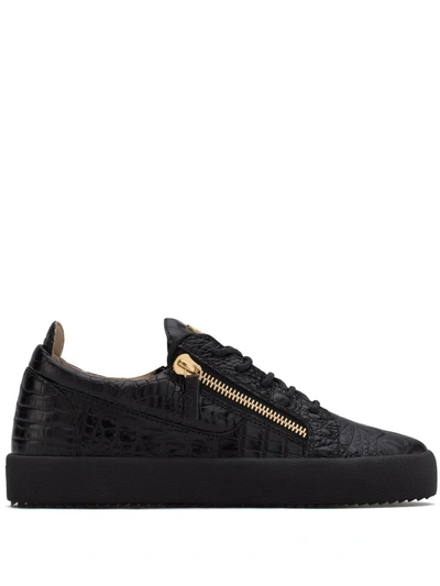 Giuseppe Zanotti Frankie Crocodile-embossed Low-top Sneakers In Black