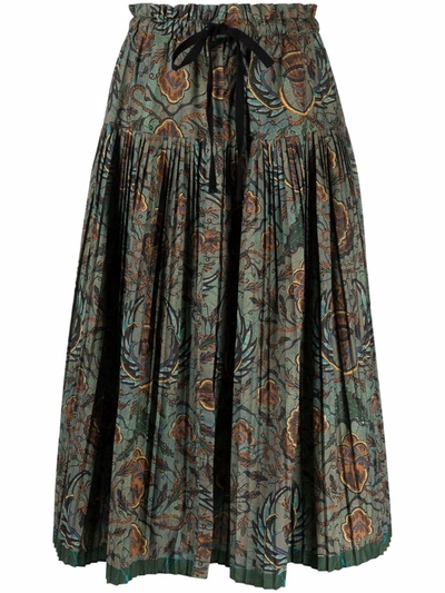 Ulla Johnson Floral-print Pleated Skirt In Green