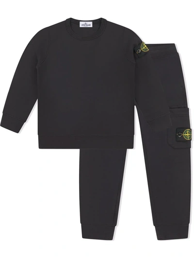 Stone Island Teen Logo-patch Tracksuit Set In Black