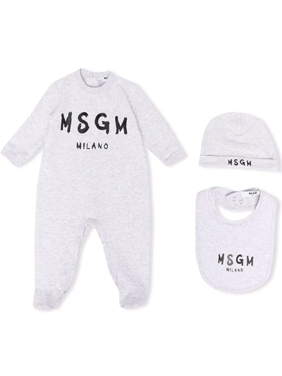 Msgm Logo-print Stretch-cotton Babygrow Set In Neutrals