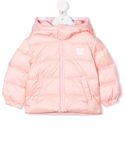 Moschino Babies' Logo-print Hooded Padded Jacket In Pink