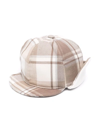 Colorichiari Babies' Check-print Cotton-blend Hat In Neutrals