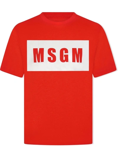 Msgm Kids' Logo Print T-shirt In Red