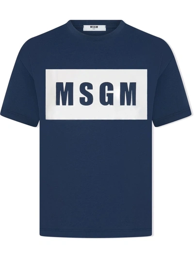 Msgm Teen Logo Print T-shirt In Blue