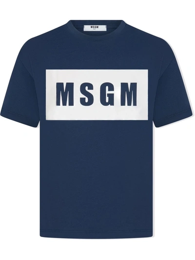 Msgm Kids' Logo Print T-shirt In Blue