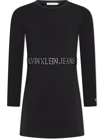 Calvin Klein Kids' Logo-print Longsleeved Dress In Black