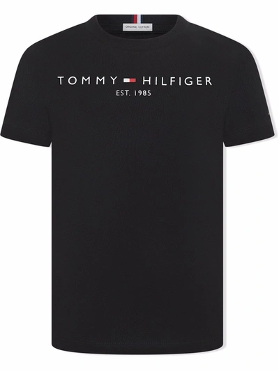 Tommy Hilfiger Junior Kids' Logo-print Crewneck T-shirt In Black