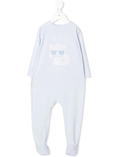 Karl Lagerfeld Babies' Bad Cat-print Pyjamas In 蓝色