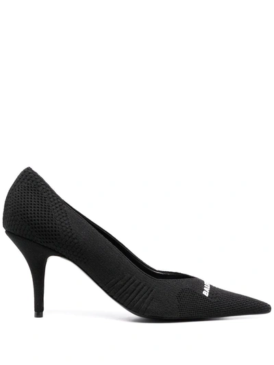 Balenciaga Textured Recycled Knit Logo Pumps In Black