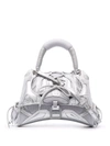 Balenciaga Sneakerhead Hourglass Metallic Top Handle Bag In Silver