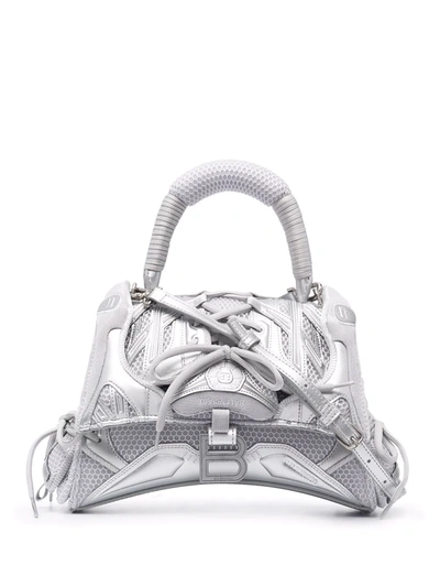 Balenciaga Sneakerhead Hourglass Metallic Top Handle Bag In Silver