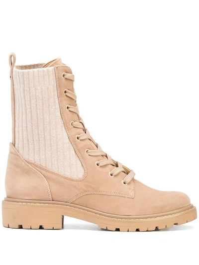Sam Edelman Lydell Lug-sole Suede & Knit Combat Boots In Sesame