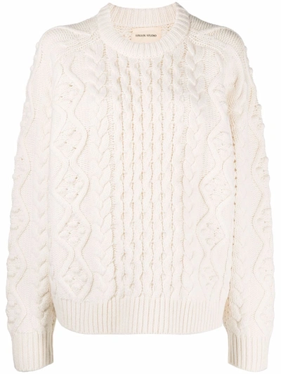 Loulou Studio Secas Cable Knit Wool & Cashmere Jumper In White