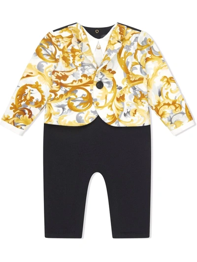 Versace Babies' Baroque-print Suit-style Romper In 黑色