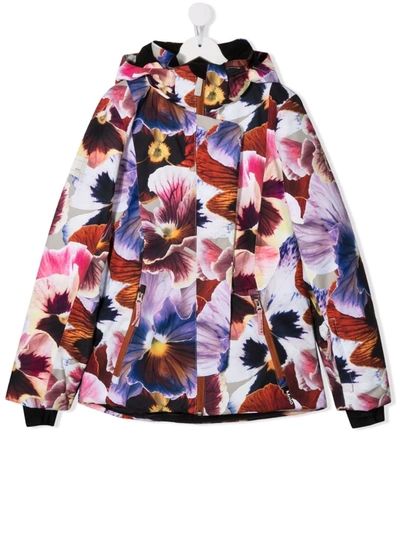 Molo Teen Floral-print Hooded Padded Jacket In 粉色