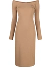Fendi Off-shoulder Wool Jersey Midi Dress In 中性色