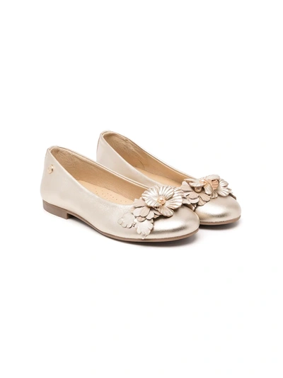 Andanines Kids' Floral Aplliqué Ballerinas In Gold