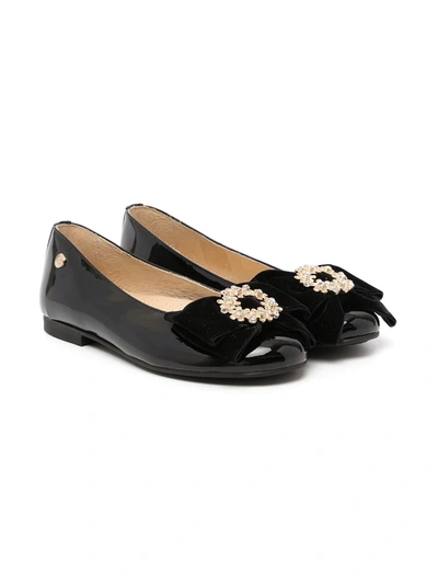 Andanines Teen Embellished Ribbon Ballerinas In Black