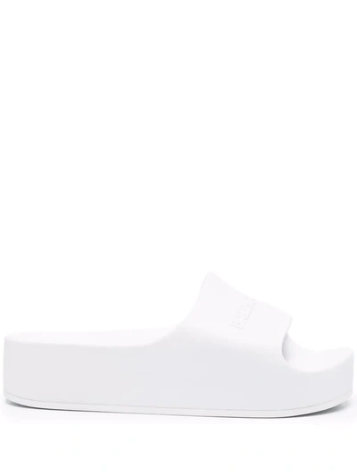 Balenciaga Logo-debossed Flatform Slides In White