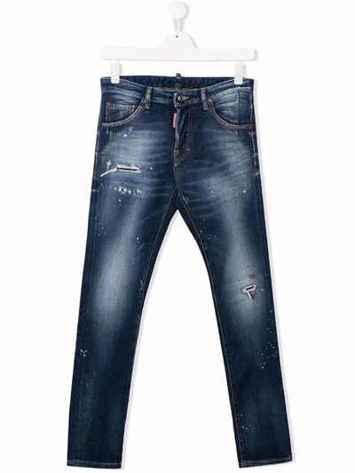 Dsquared2 Kids' Dark Blue Stretch-cotton Denim Jeans In Pink