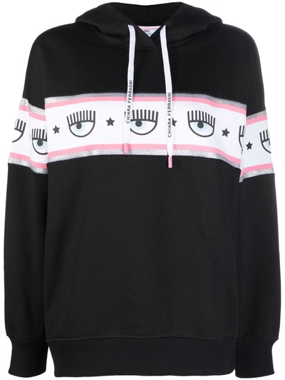 Chiara Ferragni Logomania Drawstring Hoodie In Black