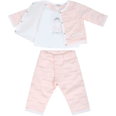 Givenchy Pink Tracksuit For Baby Girl In Rosa