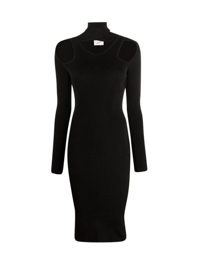 Coperni Knee-length Cut-out Knit Dress With Ribbed Texture In Black