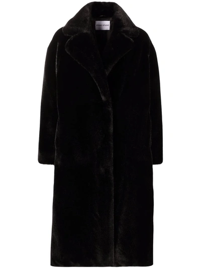 Stand Studio Notched-lapels Midi Faux-fur Coat In Black