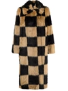 Stand Studio Nino Long Checkerboard Faux Fur Coat In Multi