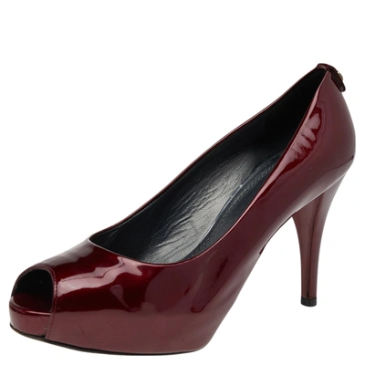 Pre-owned Stuart Weitzman Red Patent Leather Sierra Peep Toe Platform Pumps Size 39.5