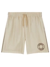 BURBERRY SILK LOGO GRAPHIC DRAWCORD SHORTS SOFT FAWN