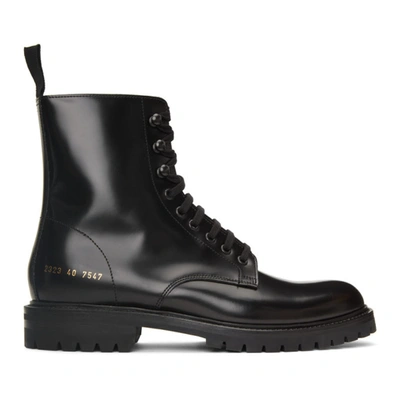 Common Projects Black Combat Lace-up Boots In Brown