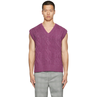 We11 Done Brushed Cable Knit Vest In Purple